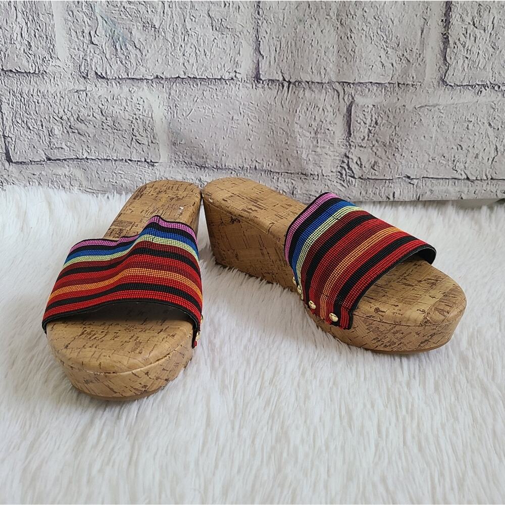 Avenue Greta Y2K Colorful Cork Wedge Heeled Flip Flops‎ Size 10W